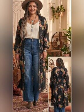 Black Floral Chiffon Duster